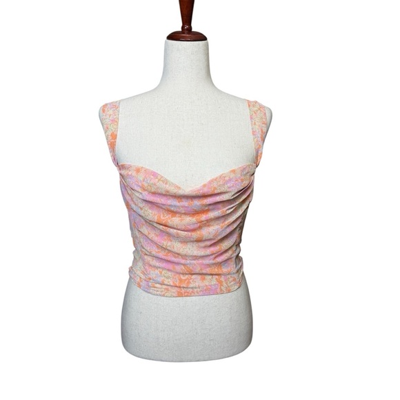 Revolve Free People ENDLESS LOVE Draped Pink Orange Floral Crop Top Size M #1652 - Picture 4 of 7